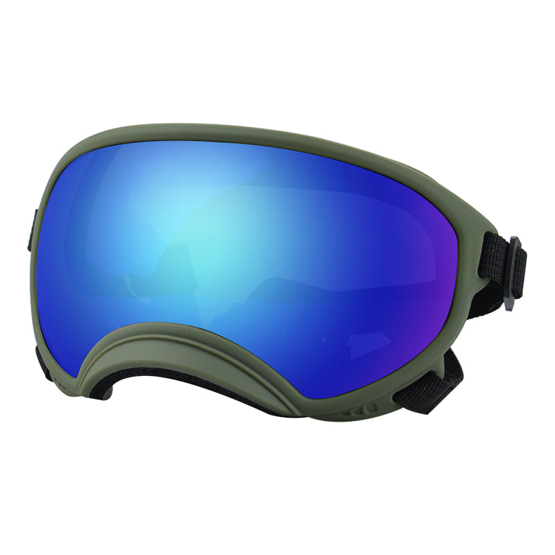 Army green framed Blue film dog goggles — photo 1