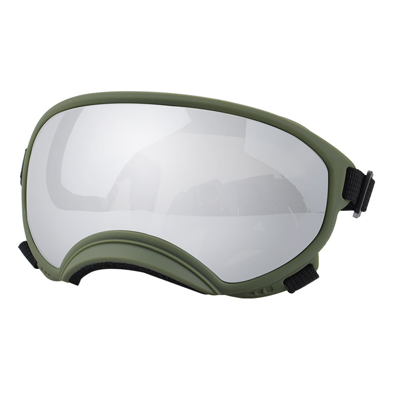 Army green framed silver film dog goggles — photo 1