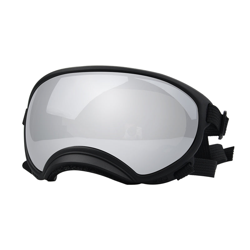 Black framed silver film dog goggles — photo 1