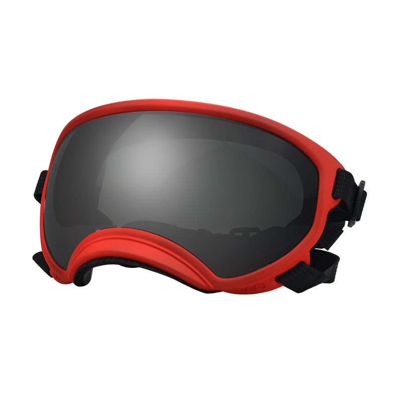 Red framed grey film dog goggles — photo 1