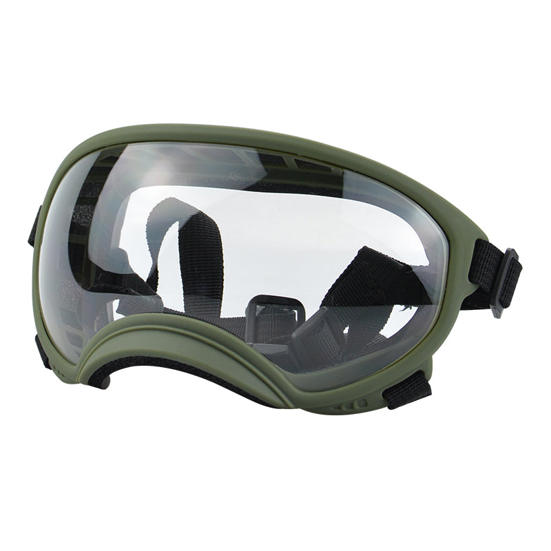 Army green framed transparent dog goggles — photo 1