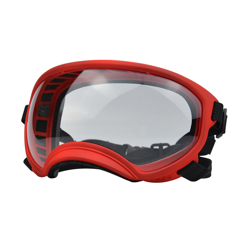 Red framed transparent dog goggles — photo 1