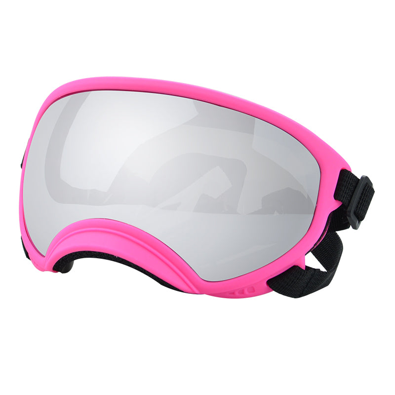Pink framed silver film dog goggles — photo 1