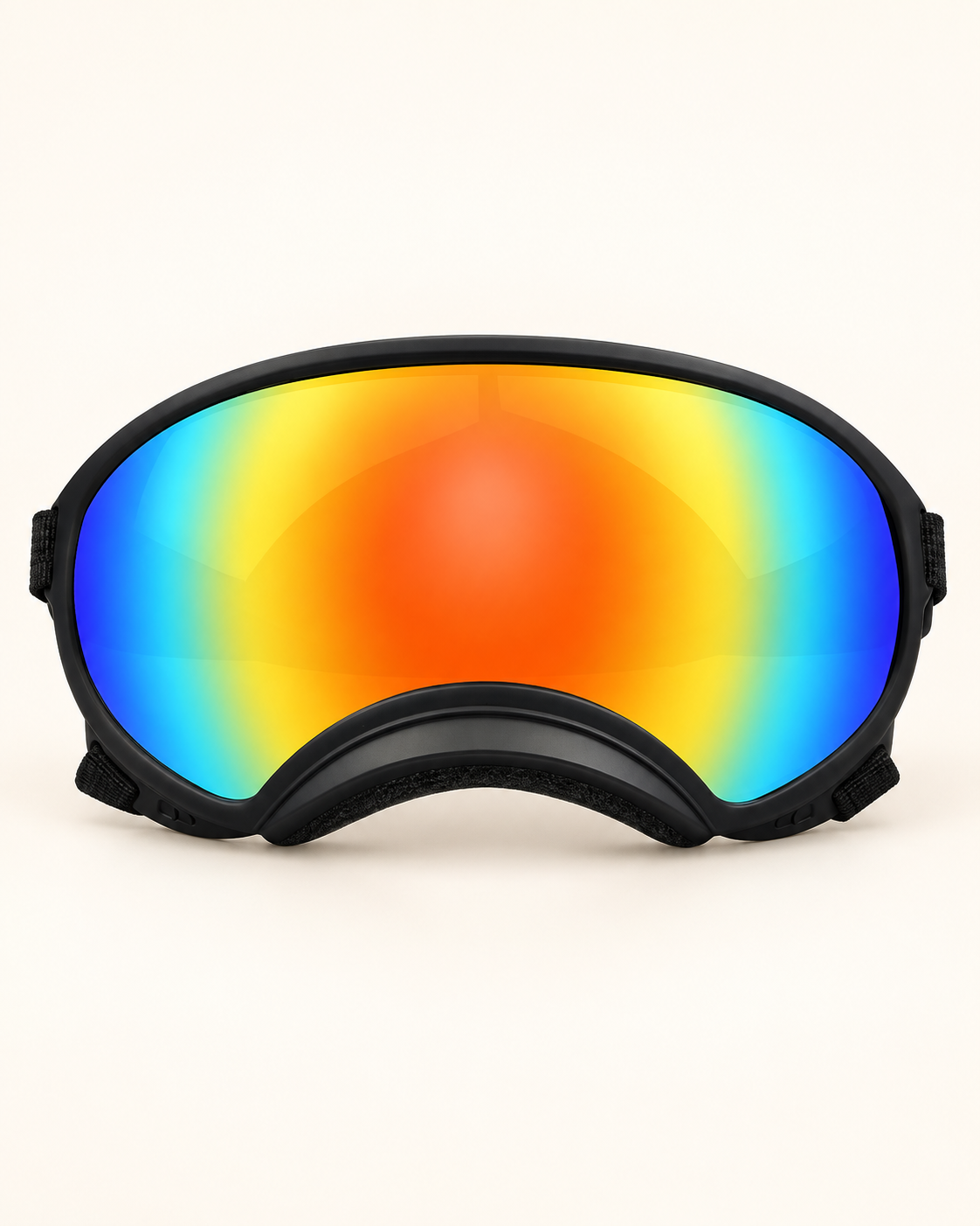 Curved dog goggle lens shown from the front