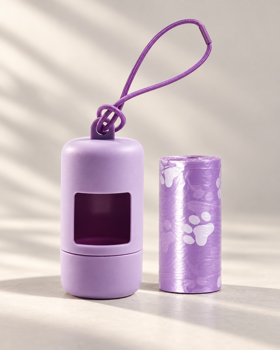 Purple poop bag dispenser and refill roll