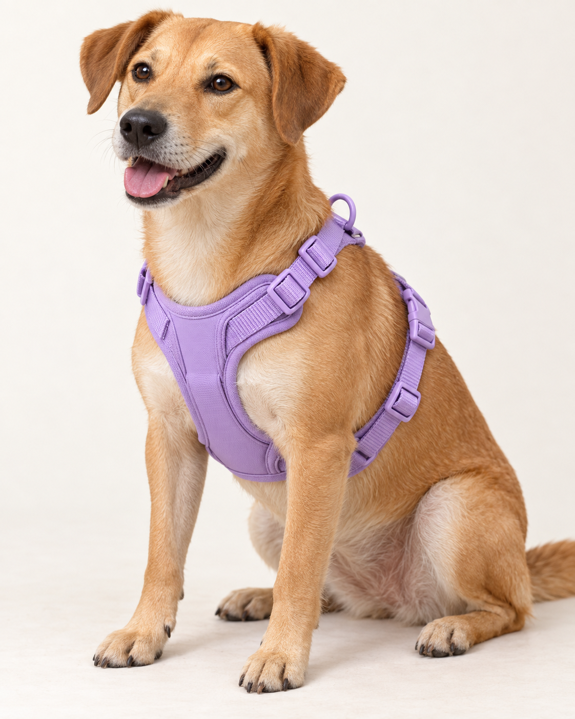 Dog harness adjustment straps and side-release buckles